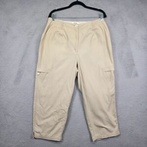 Talbots Pants Womens 14W Khaki Capri Elastic Waist High Rise Cargo Utility‎ Crop